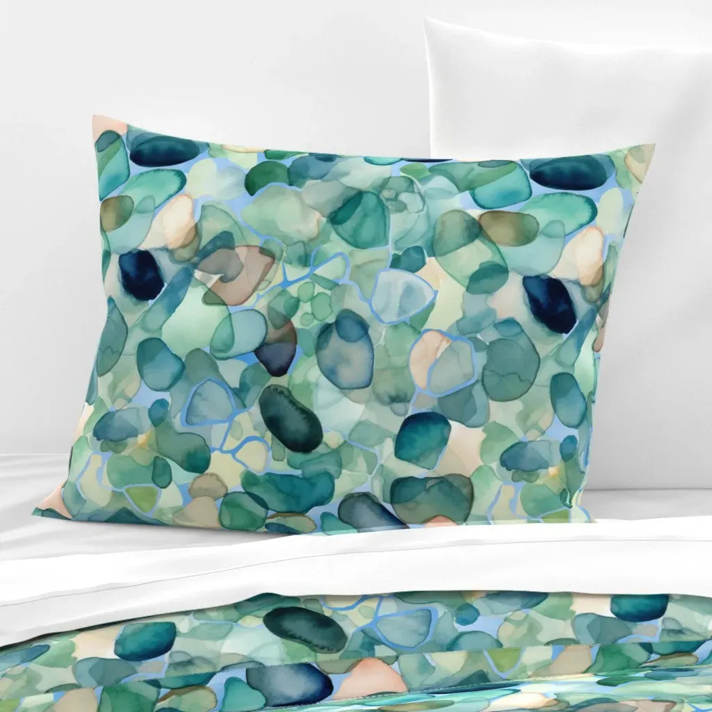 Seaglass Serenity Standard Knife Edge Pillow - Teal, Cotton Sateen product
