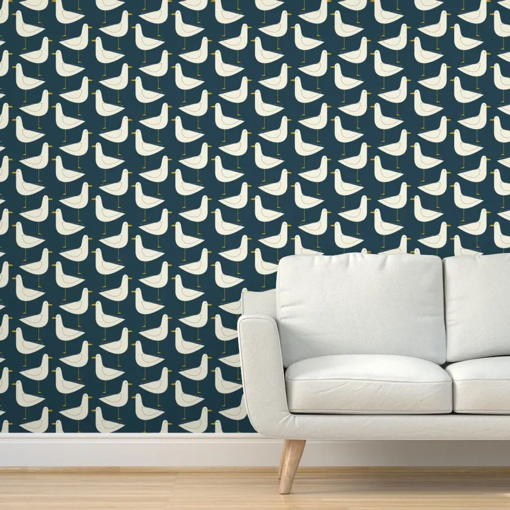 Seagull Nautical Peel and Stick Wallpaper - Navy Blue product