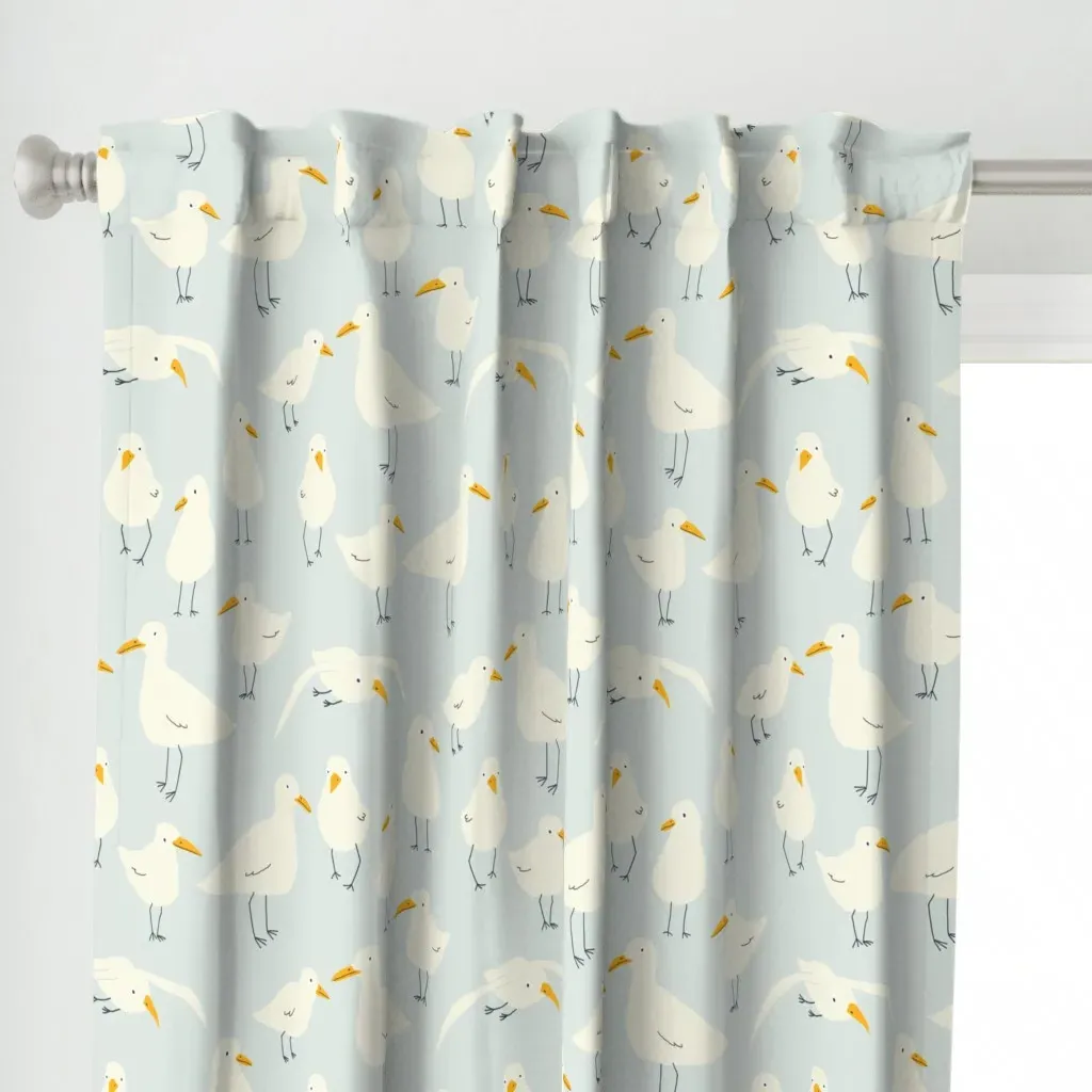 Seagulls By The Coast Curtain Panel - White alternate view