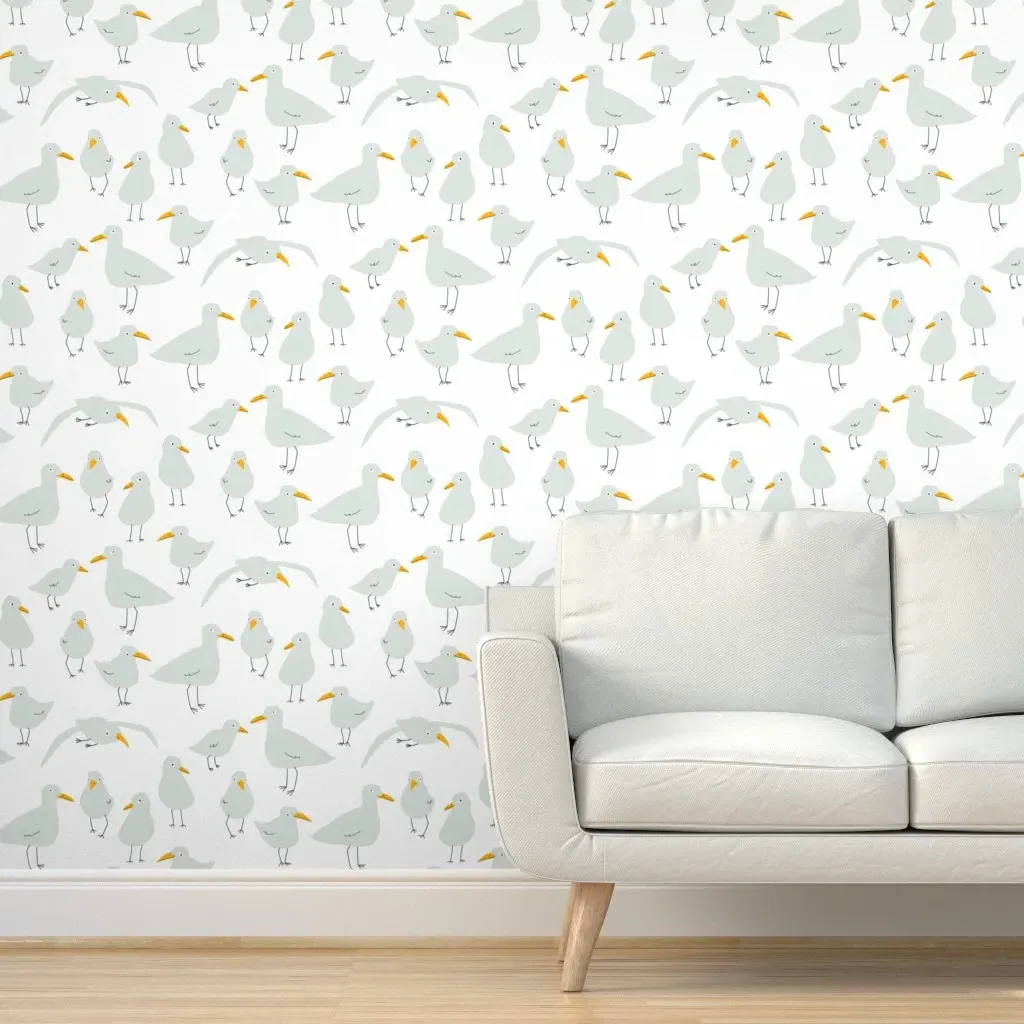 Seagulls By The Coast Peel and Stick Wallpaper - Light Blue product