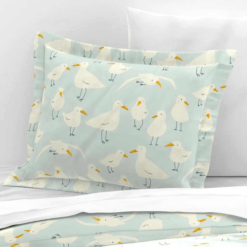 Seagulls By The Coast Standard Flanged Pillow Sham - White, Cotton Sateen product