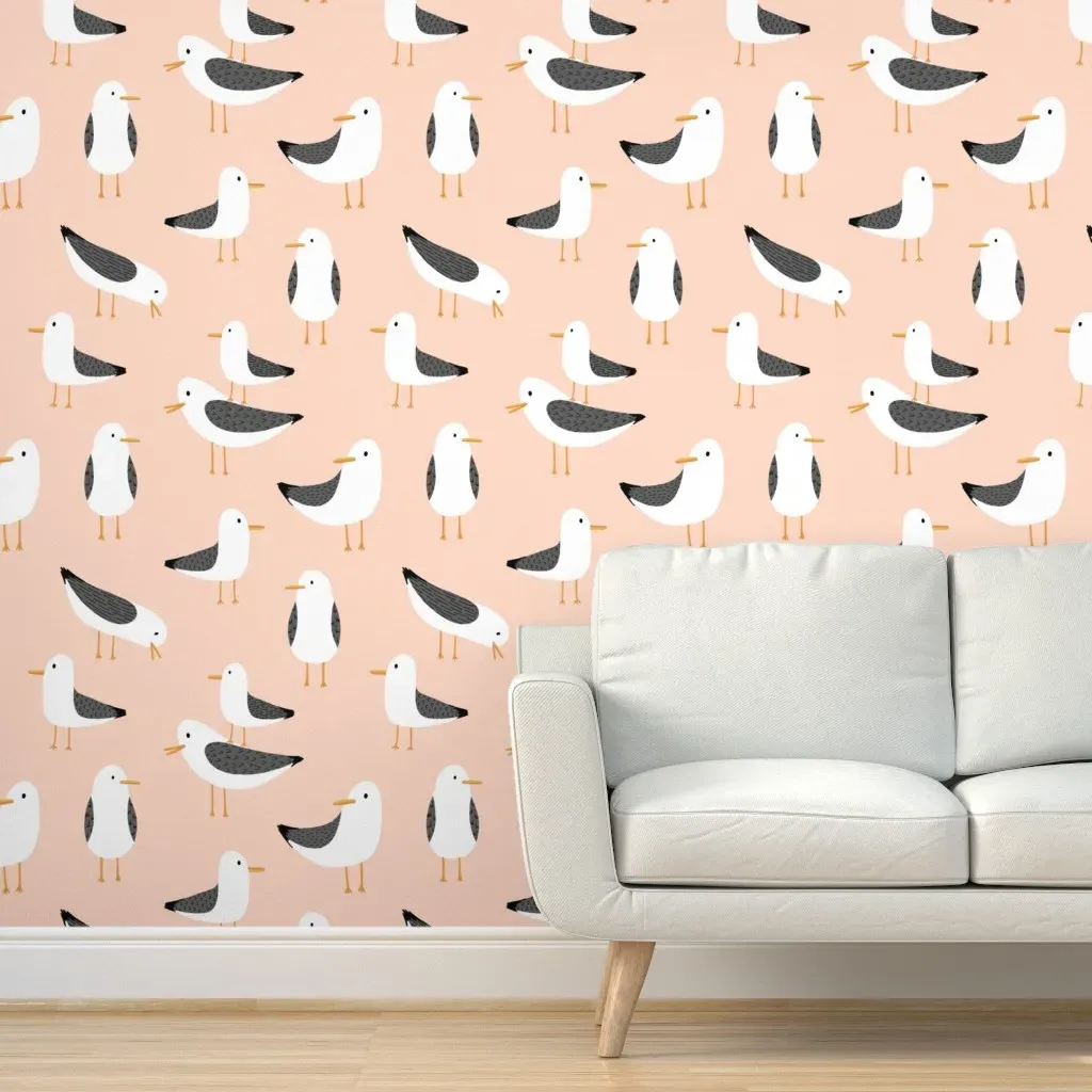Seagulls Large Scale Peel and Stick Wallpaper - Pink product