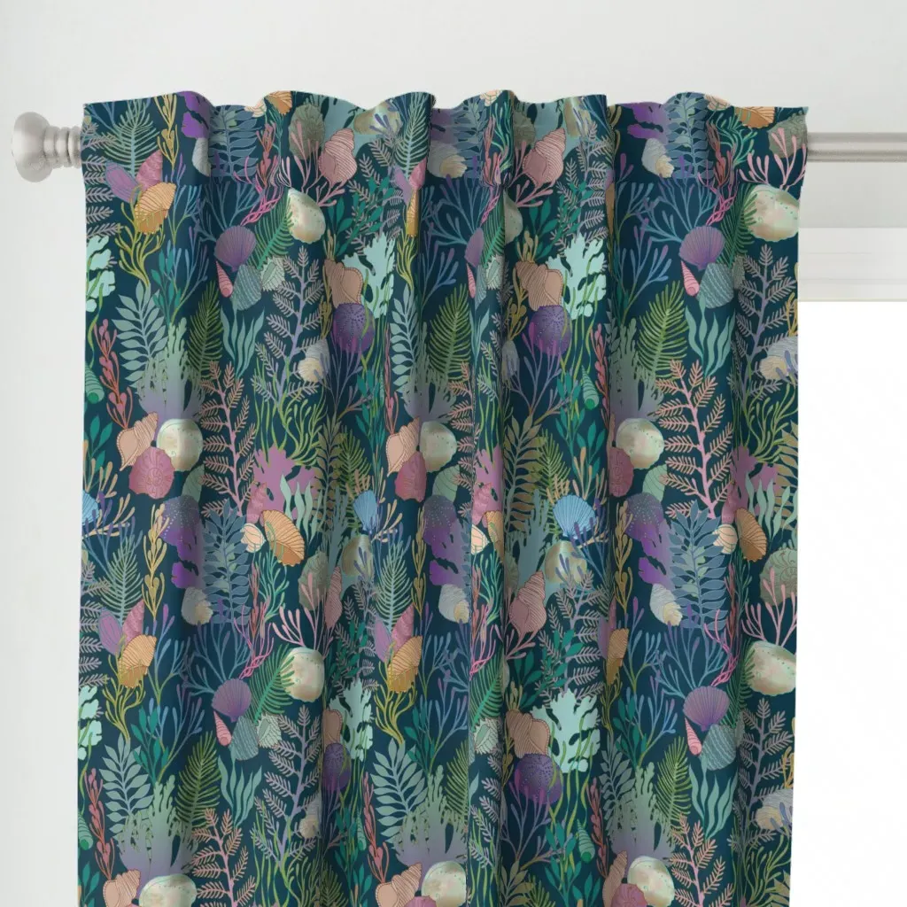 Seashells And Sea Dreams Curtain Panel - Teal alternate view