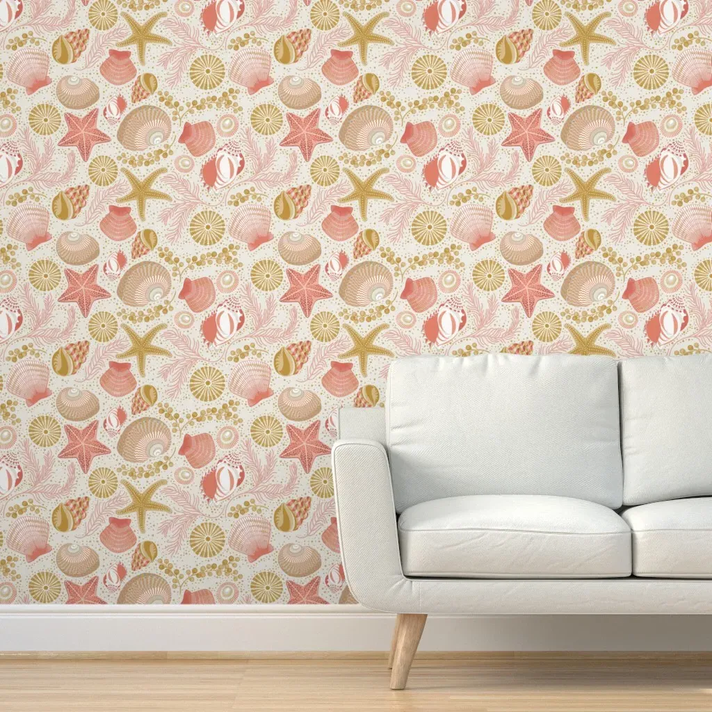 Seashells On Sand Peel and Stick Wallpaper - Coral Pink product