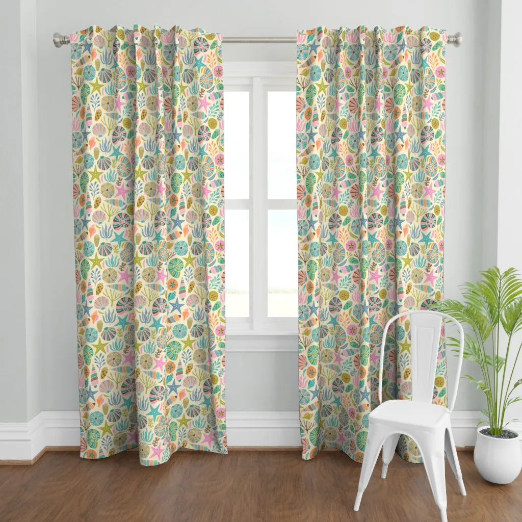 Seashells Retro Print Curtain Panel - Teal product