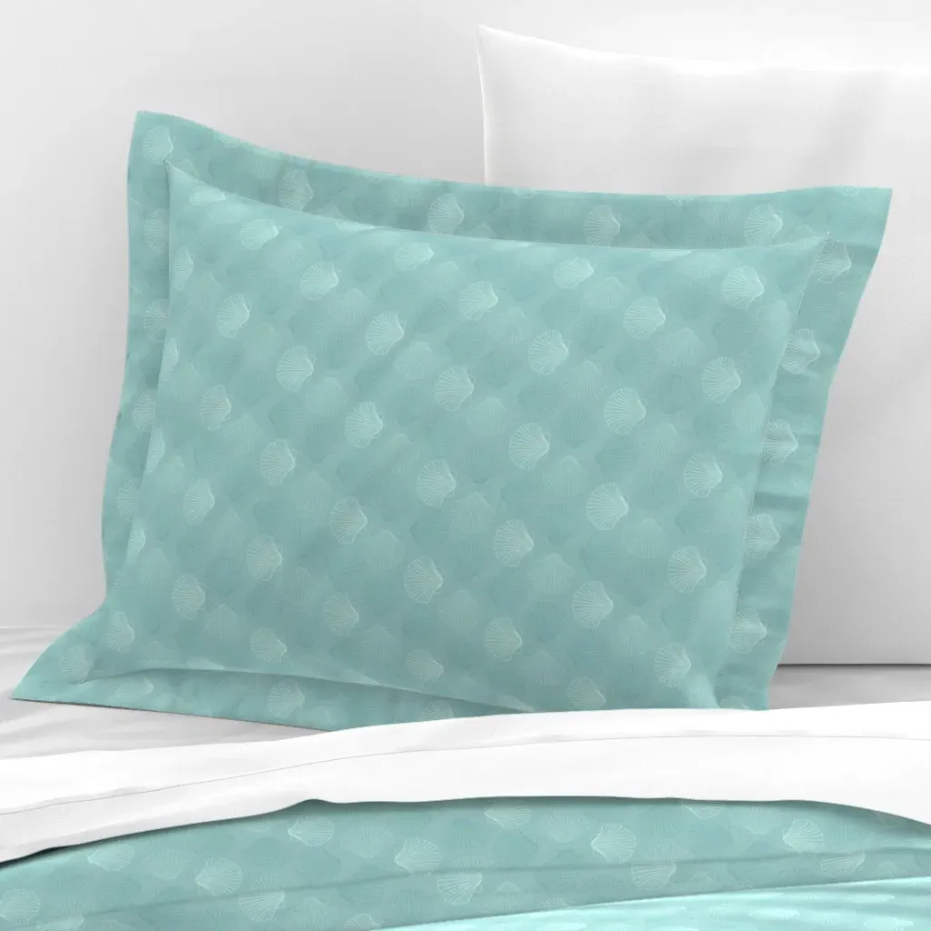 Seashells Standard Flanged Pillow Sham - Seafoam Green, Cotton Sateen product