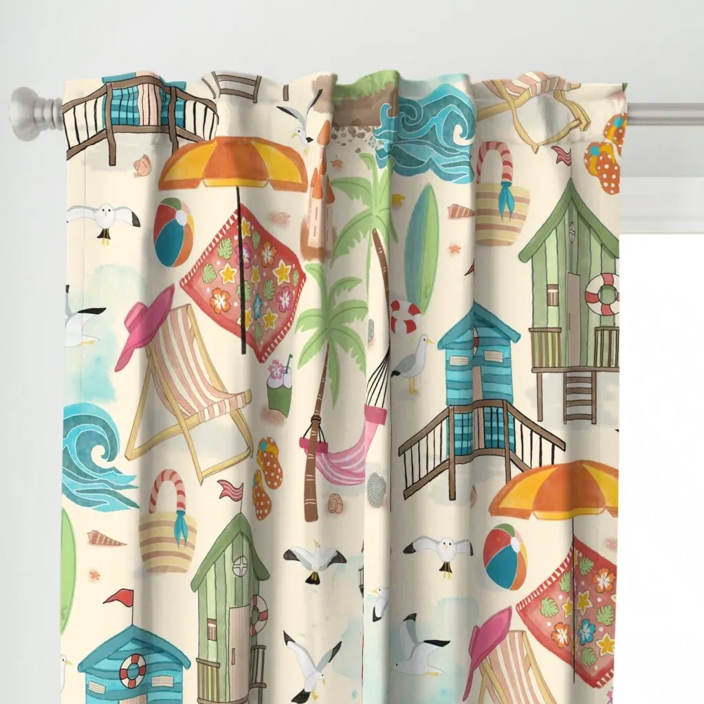 Seaside Coastal Large Curtain Panel - Blue alternate view