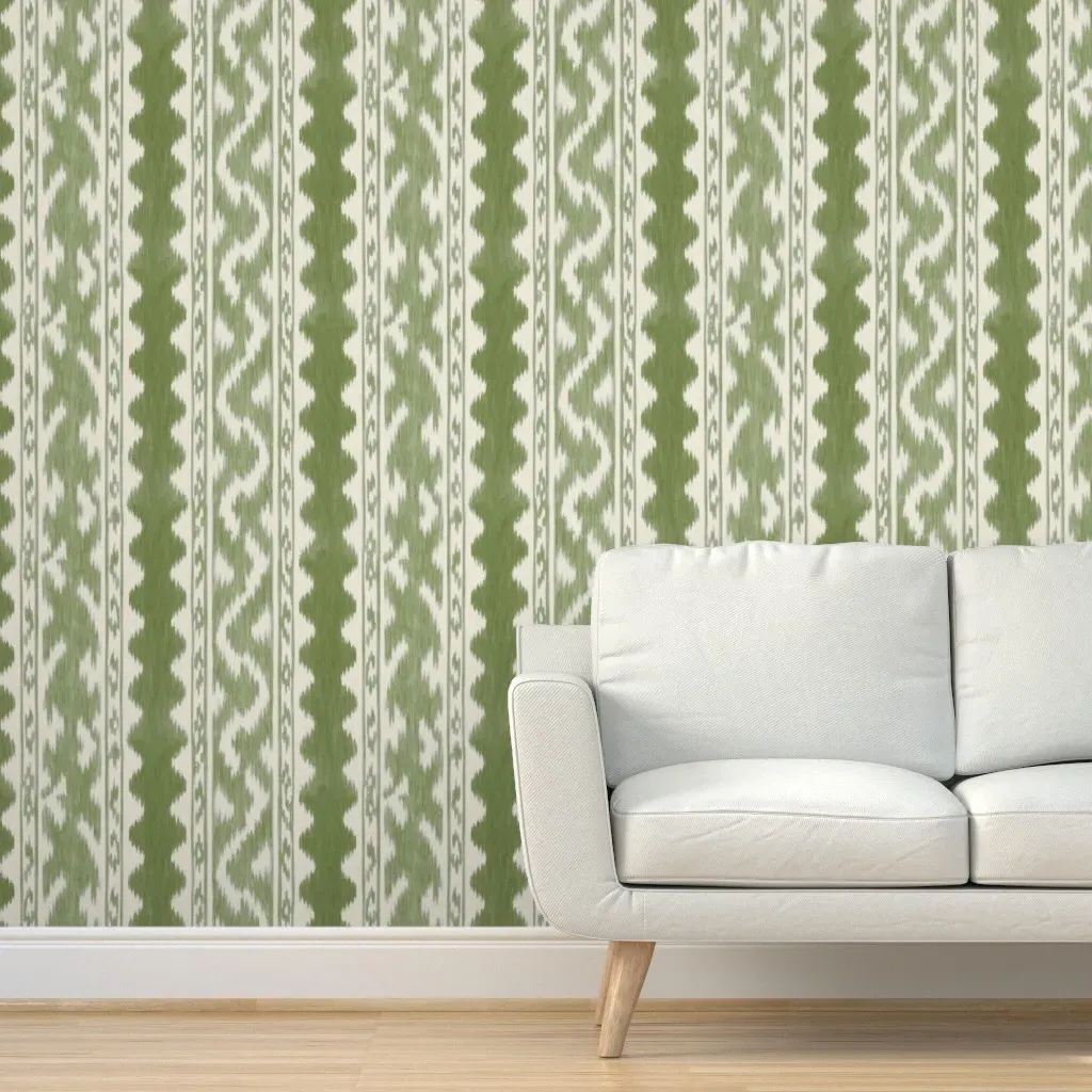 Seaside Ikat Dragon Peel and Stick Wallpaper - Olive Green product