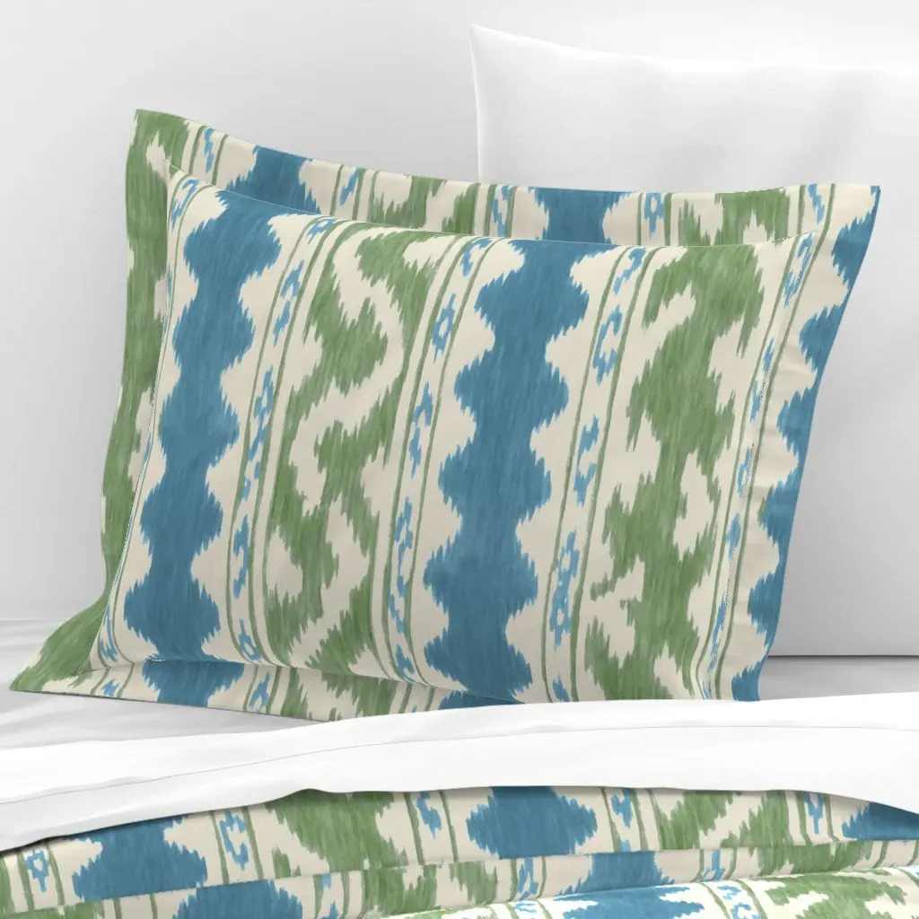 Seaside Ikat Standard Flanged Pillow Sham - Blue, Cotton Sateen product