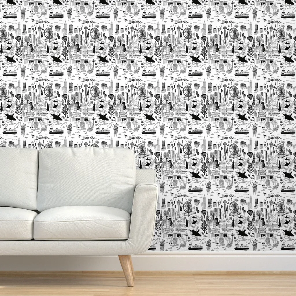 Seattle Repeating Pattern Peel and Stick Wallpaper - Black product