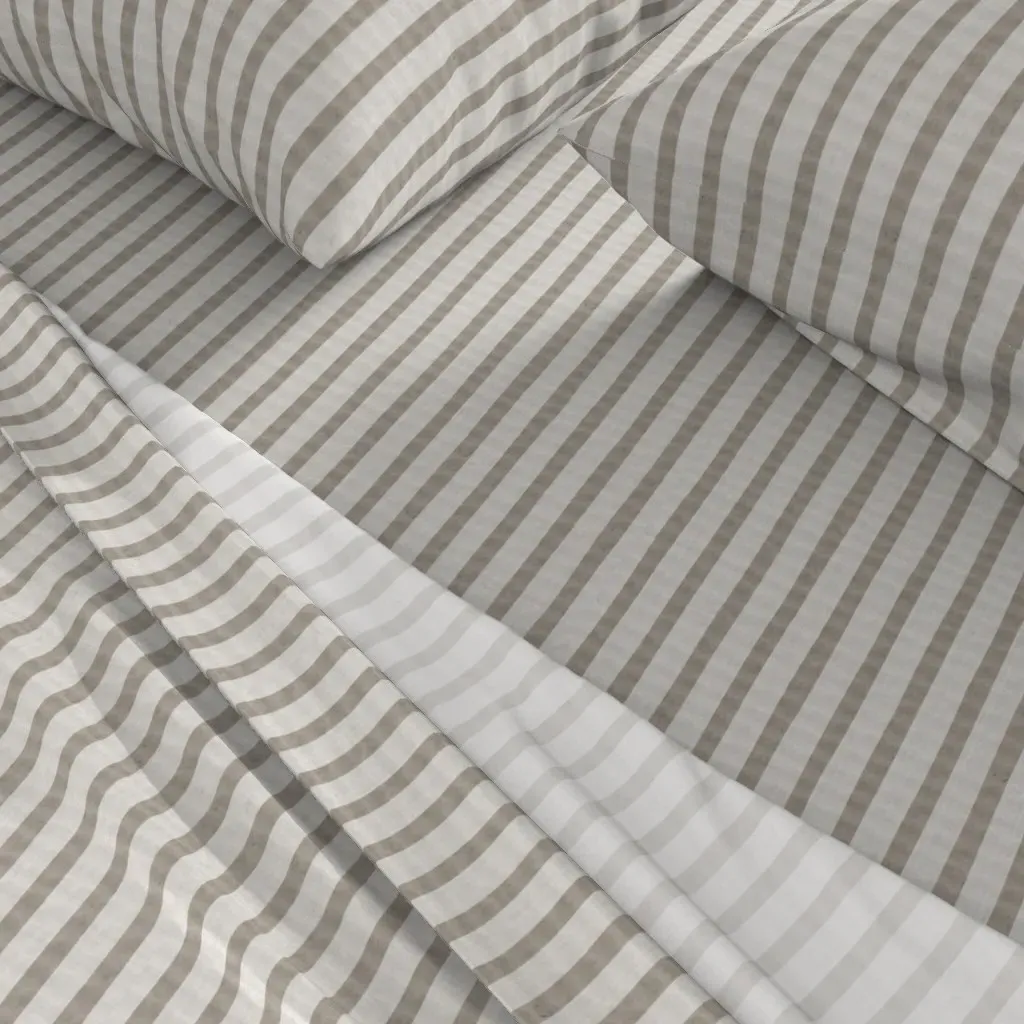 Seersucker Textured Stripes Full Sheet Set - Taupe alternate view