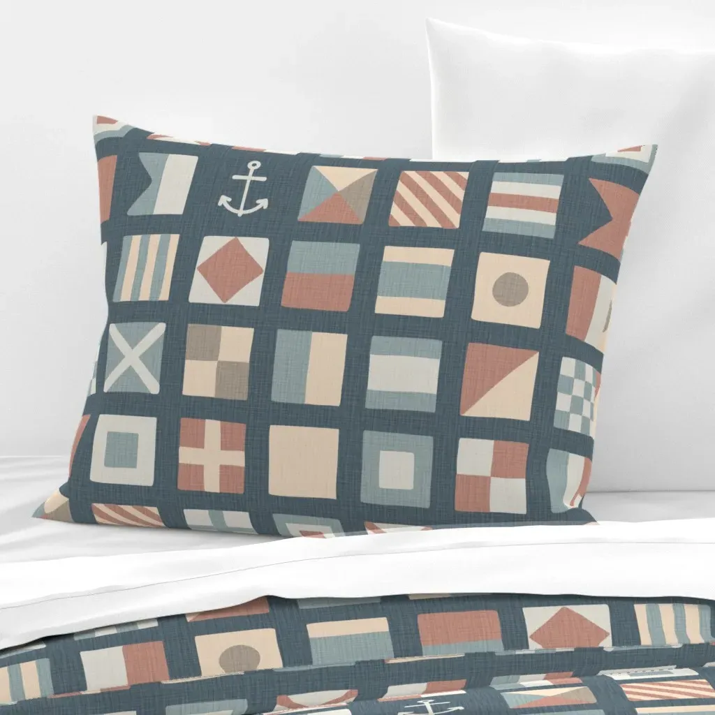 Semaphore Nautical Sailor Signal Flags Cushion Cover - Peach, Cotton product
