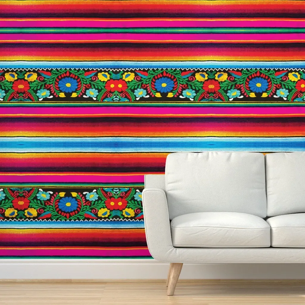 Serape With Flowers Peel and Stick Wallpaper - Red product