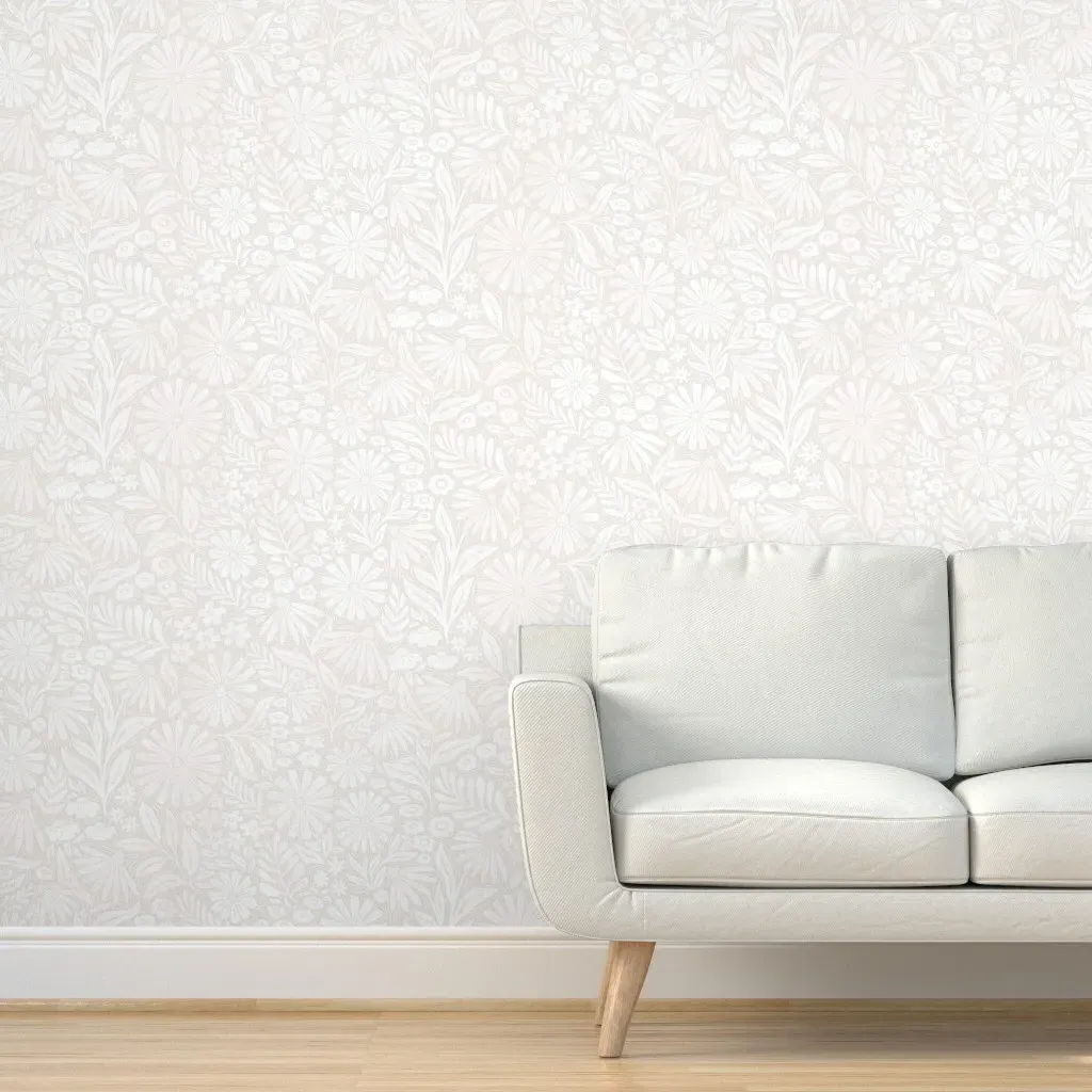 Serene Floral Blockprint Peel and Stick Wallpaper - Off-White product