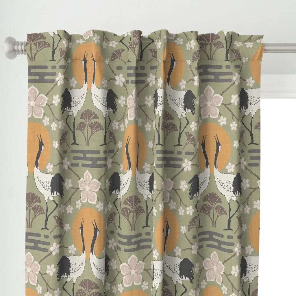 Serene Harmonious Japandi Curtain Panel - Sage Green alternate view