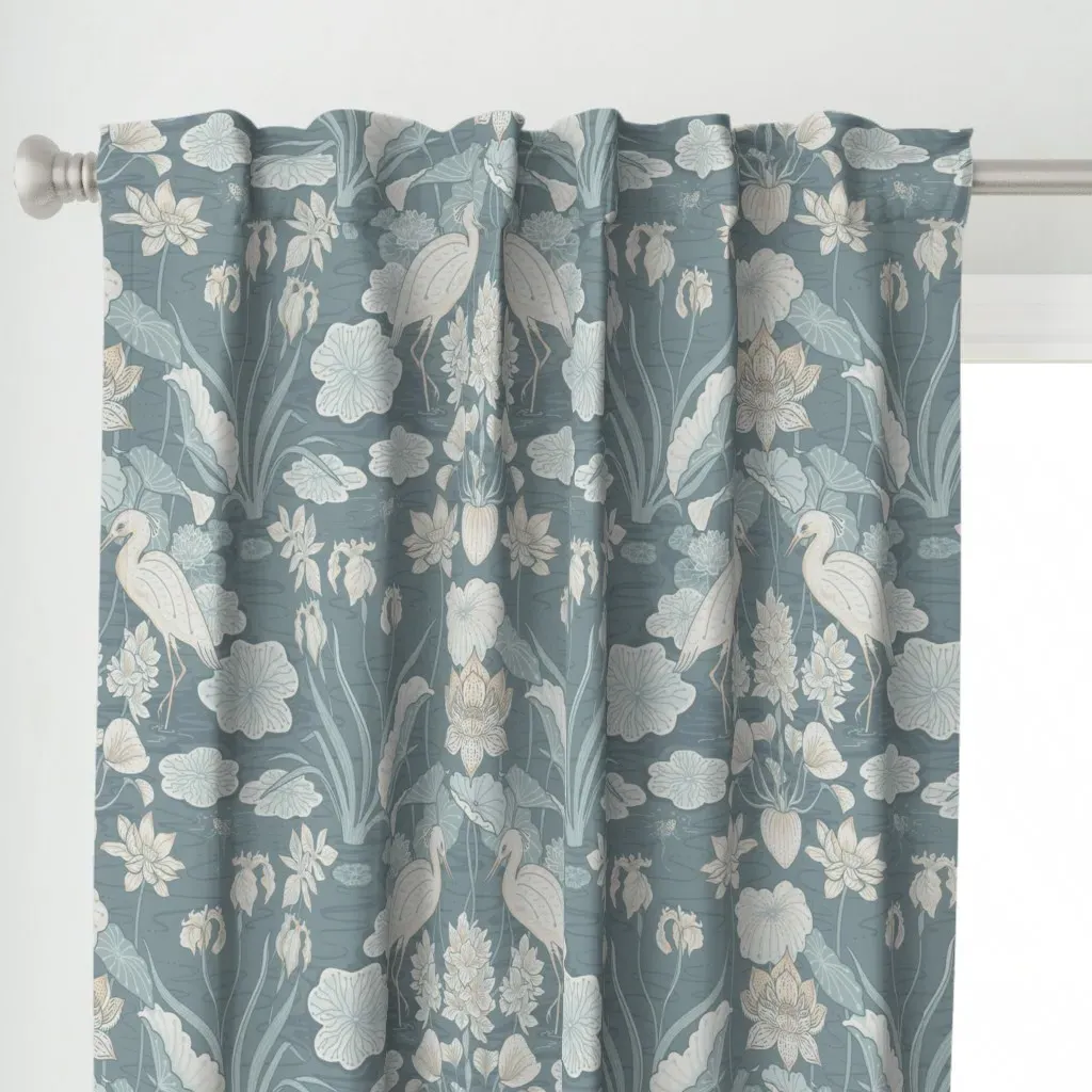 Serene Lotus Pond Custom Curtain Panel - Light Blue alternate view