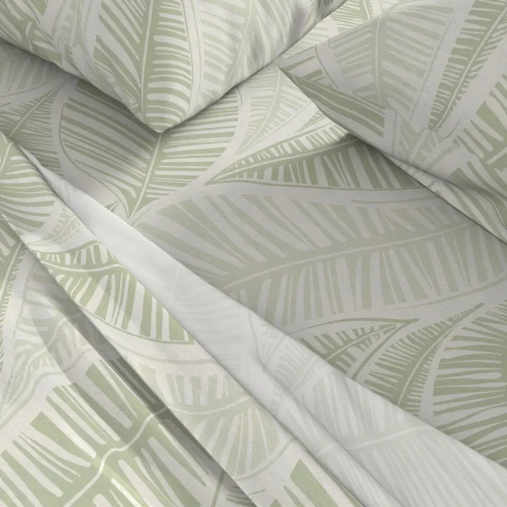 Serene Palm Leaves Large Scale King Sheet Set - Sage Green alternate view