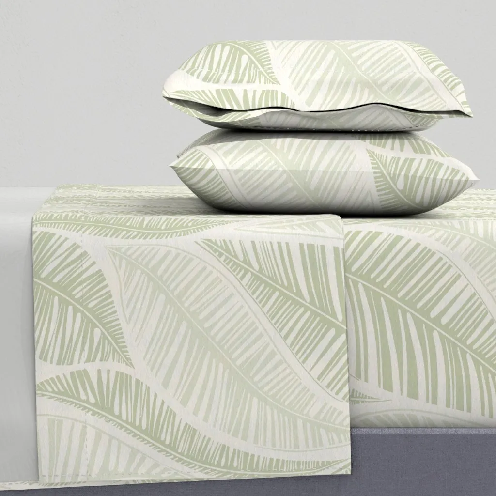 Serene Palm Leaves Large Scale King Sheet Set - Sage Green product