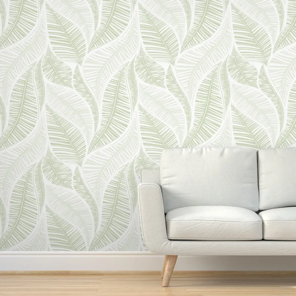 Serene Palm Leaves Large Scale Peel and Stick Wallpaper - Sage Green product