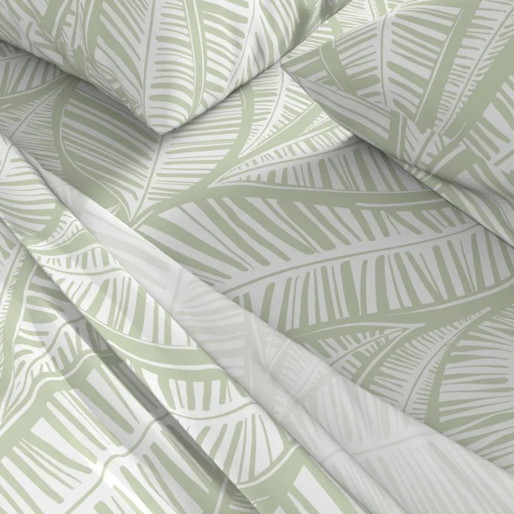 Serene Palm Leaves Queen Sheet Set - Sage Green alternate view