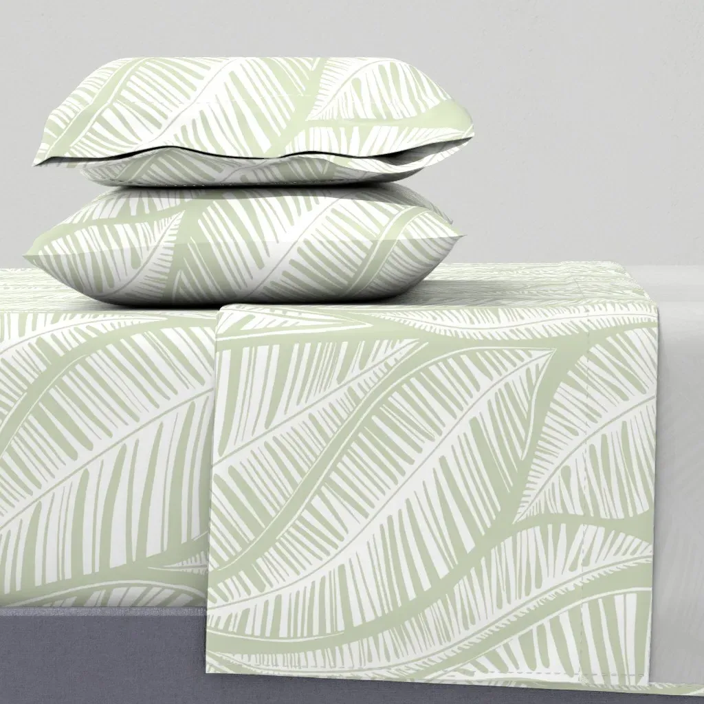 Serene Palm Leaves Queen Sheet Set - Sage Green product
