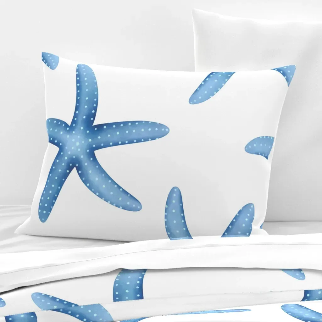 Serene Seashore Coastal Starfish Standard Pillow - Light Blue, Cotton Sateen product
