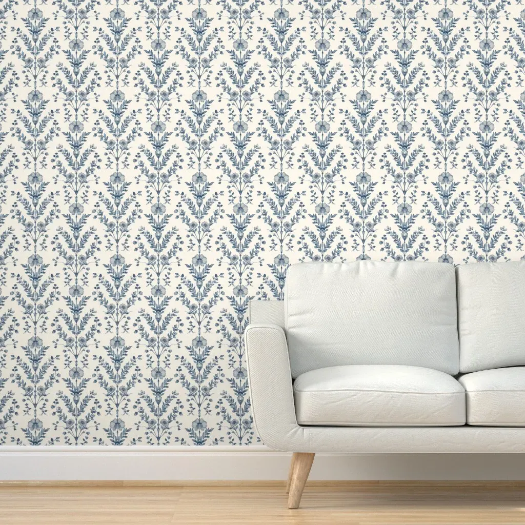 Serenity In Blue Floral Toile Peel and Stick Wallpaper - Blue product