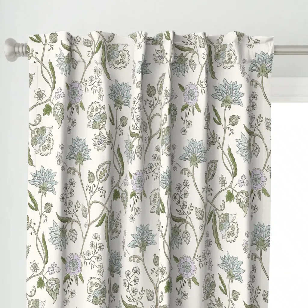 Serenity Indian Chintz Curtain Panel - Light Green alternate view