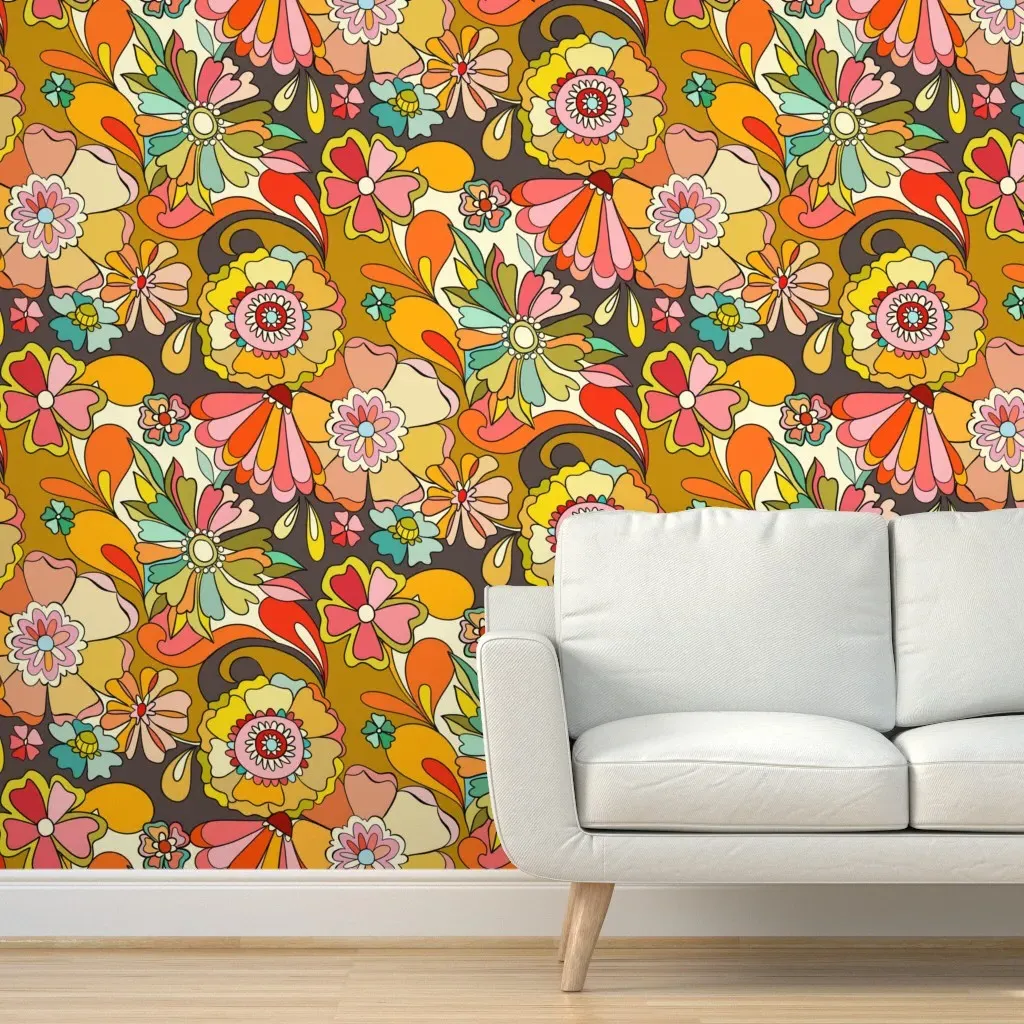Seventies Flower Dance Peel and Stick Wallpaper - Yellow product