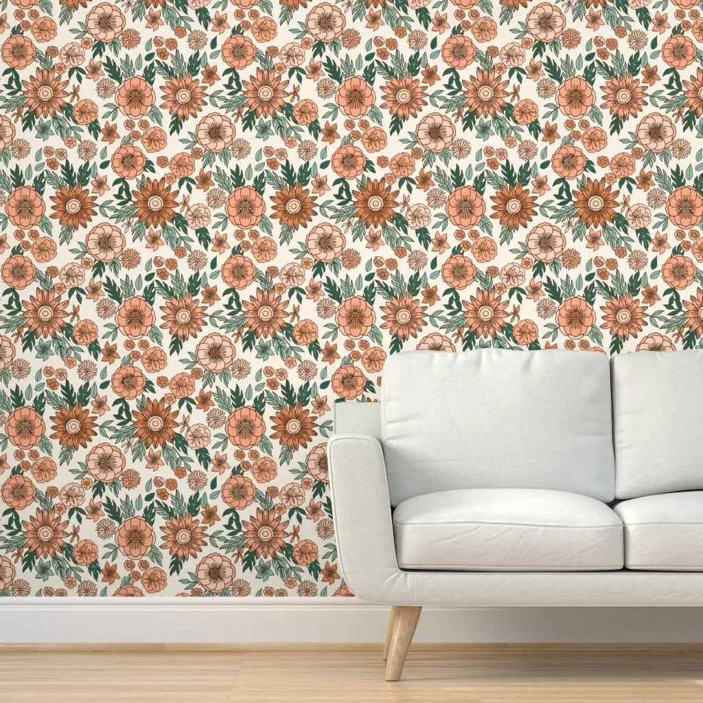 Seventies Retro Floral Peel and Stick Wallpaper - Peach product