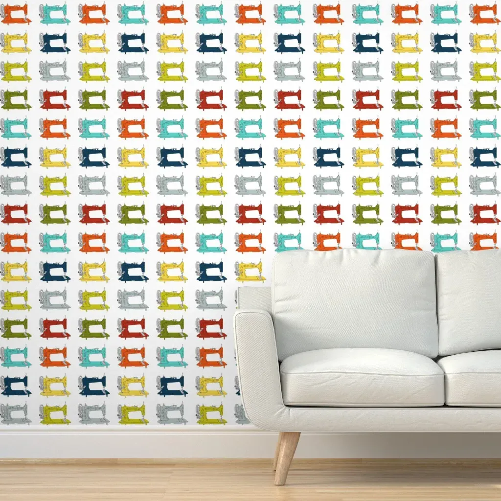 Sew Geek Sewing Machines Peel and Stick Wallpaper - Light Blue product