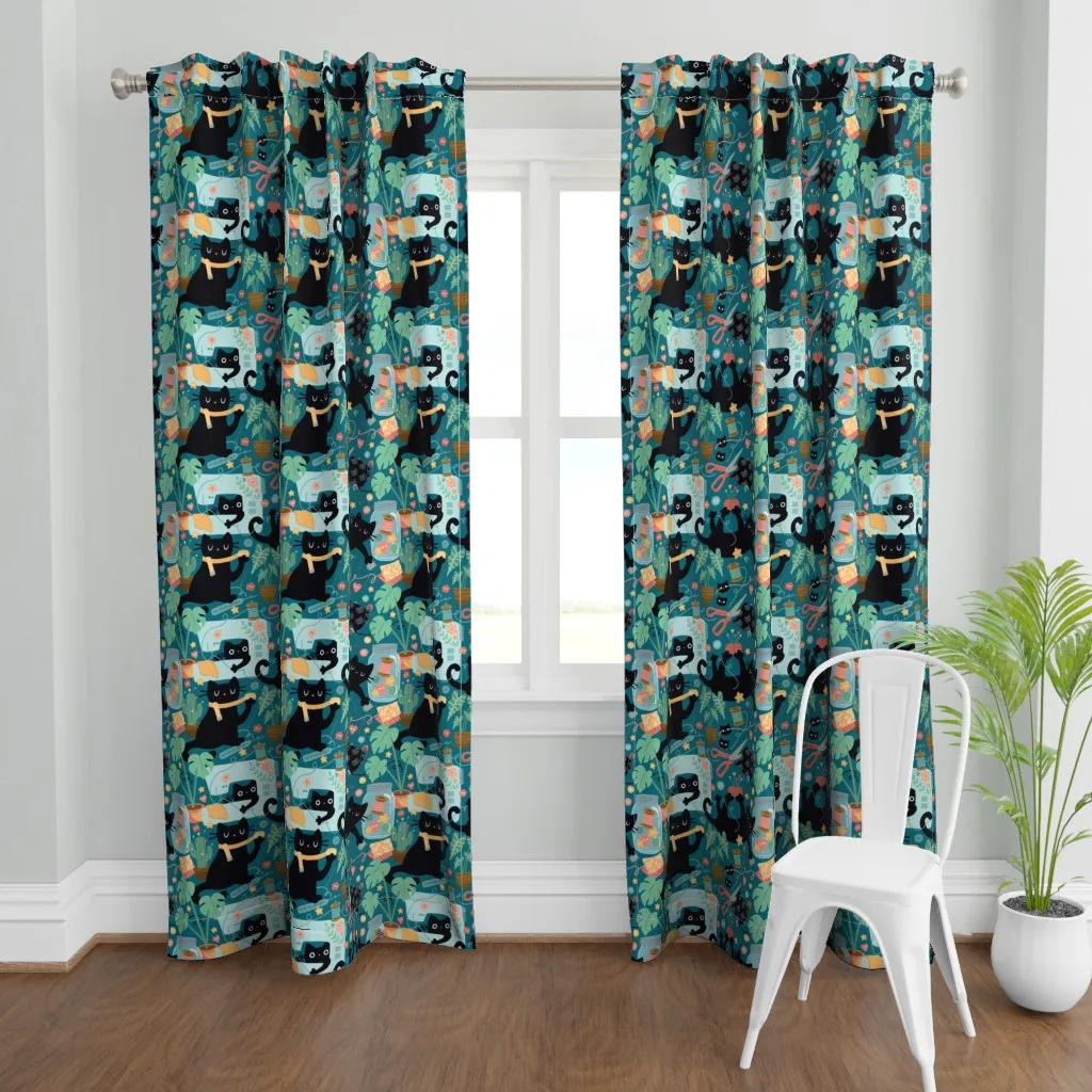 Sewing With Cats Curtain Panel - Teal product