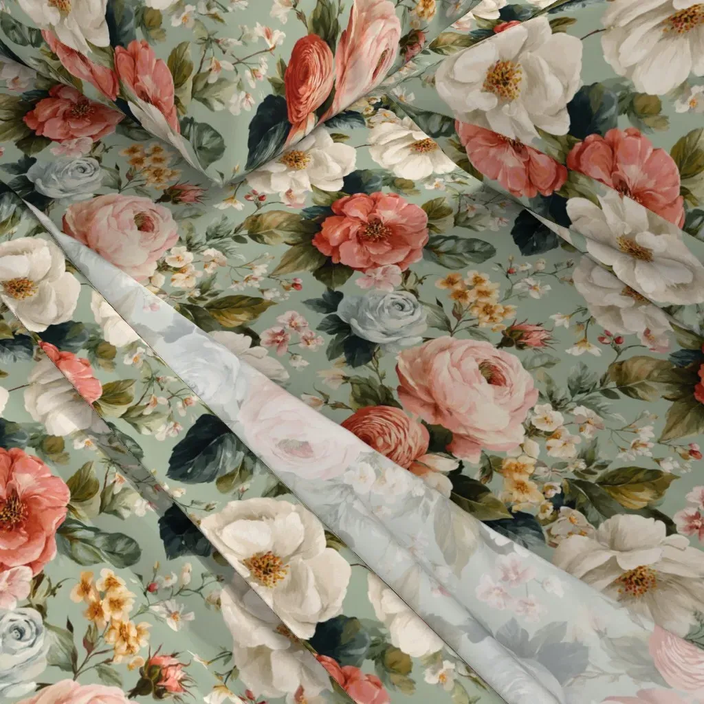 Shabby Chic Bouquets On Blue King Sheet Set - White alternate view
