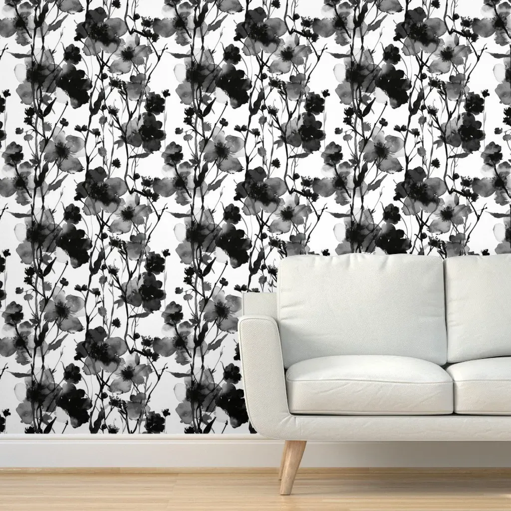 Shadow Garden Ink Bloom Peel and Stick Wallpaper - Black product