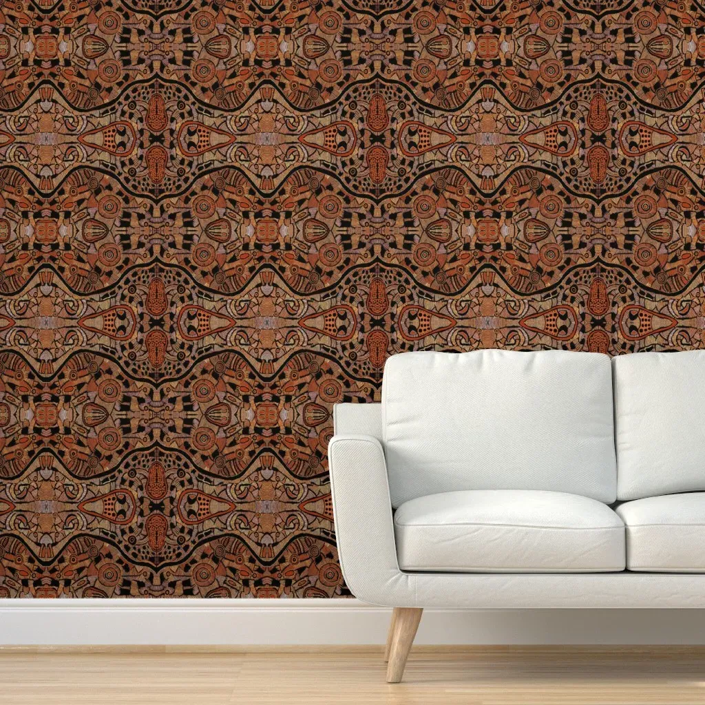 Shaman Peyote Vision Peel and Stick Wallpaper - Brown, Coral, Green product