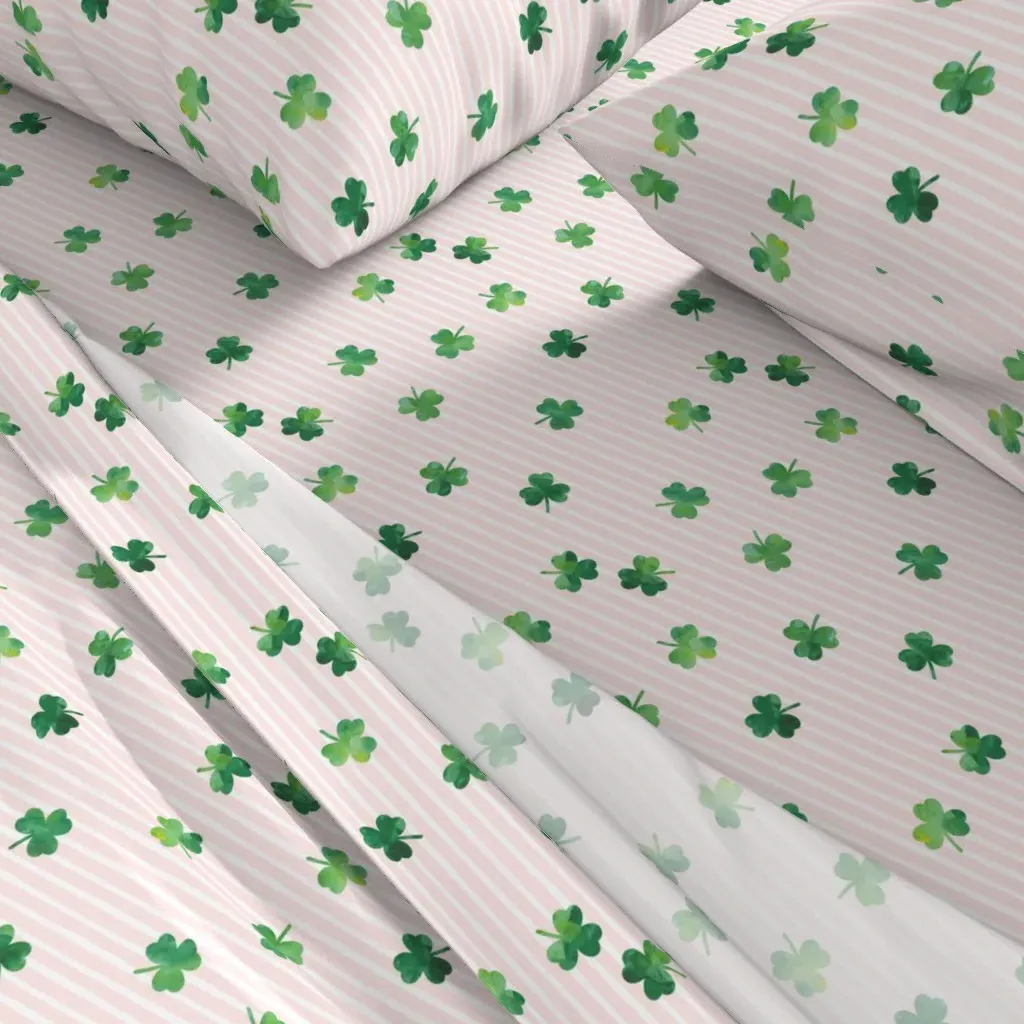 Shamrock On Pink Stripes King Size Sheet Set - Green alternate view