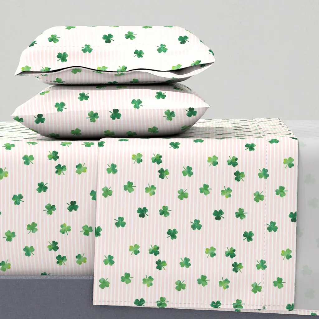Shamrock On Pink Stripes King Size Sheet Set - Green product