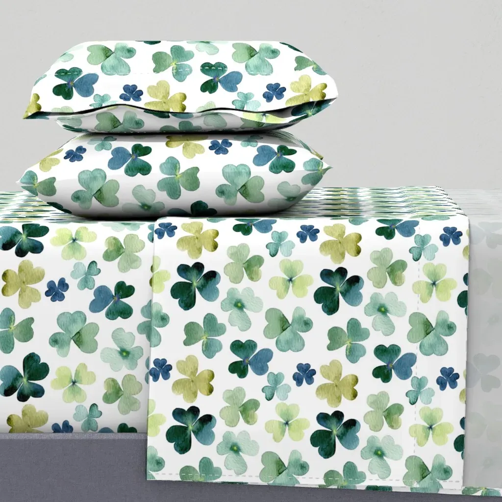 Shamrock Watercolor Garden Queen Sheet Set - Green product