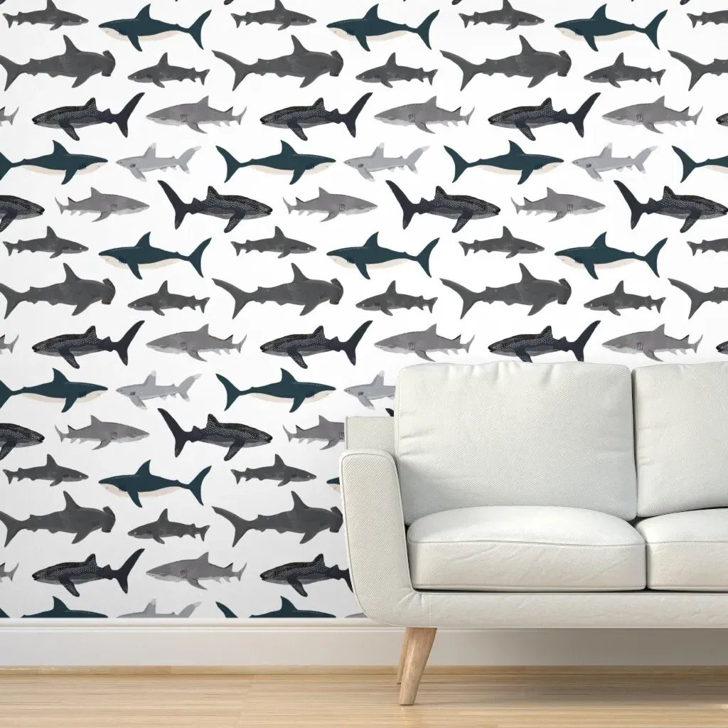 Shark Nautical Peel and Stick Wallpaper - Black, White product