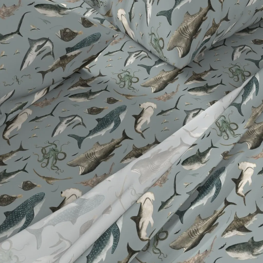 Sharks In Denim Blue Ocean Twin XL Sheet Set - Gray alternate view