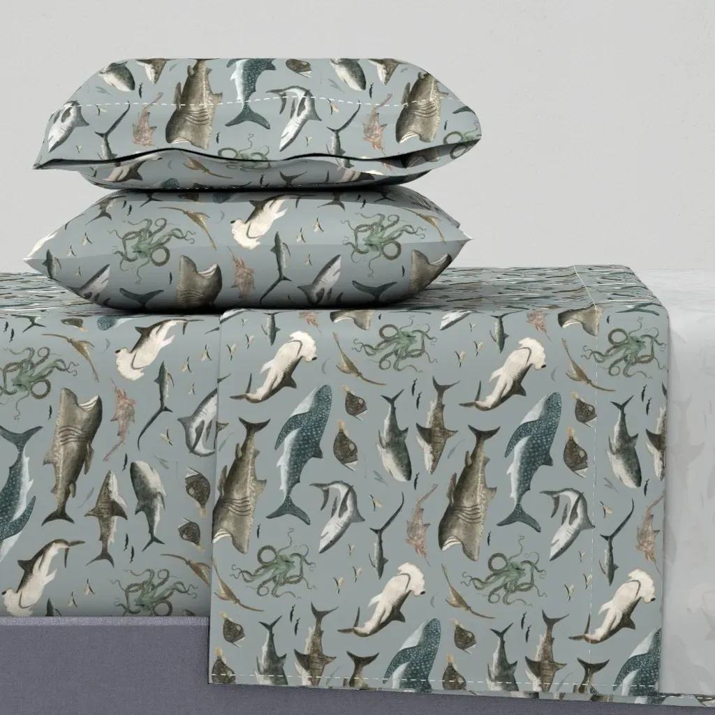 Sharks In Denim Blue Ocean Twin XL Sheet Set - Gray product