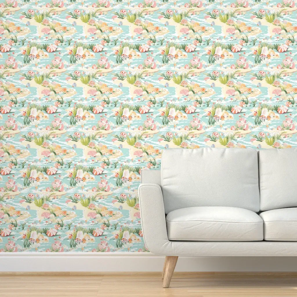 She Sells Sea Foam Peel and Stick Wallpaper - Light Teal product
