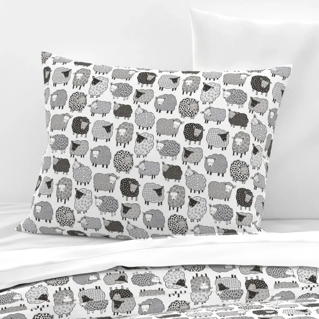 Sheep Geometric Standard Cushion Cover - White, Cotton Sateen product