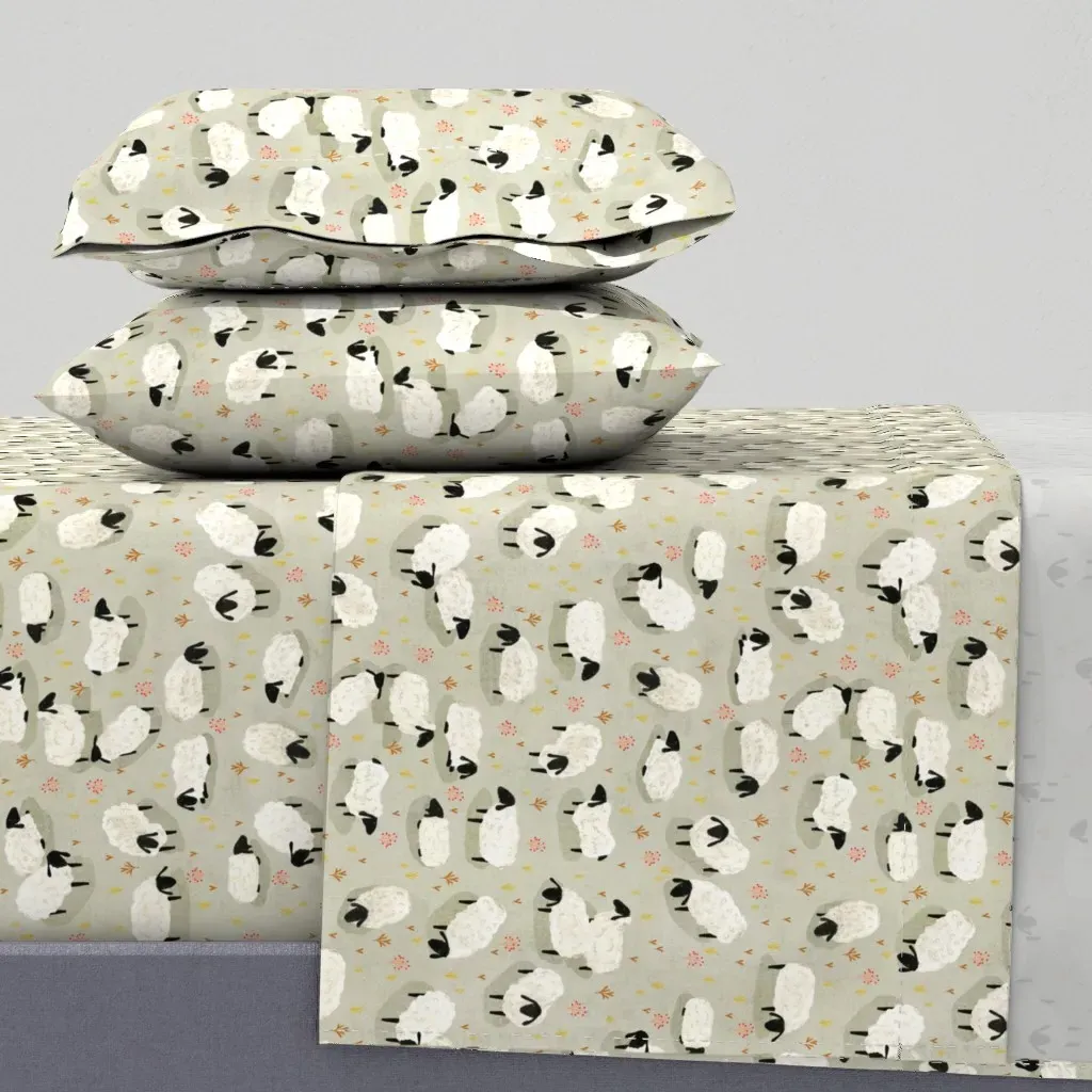 Sheep Grey Queen Sheet Set - White product
