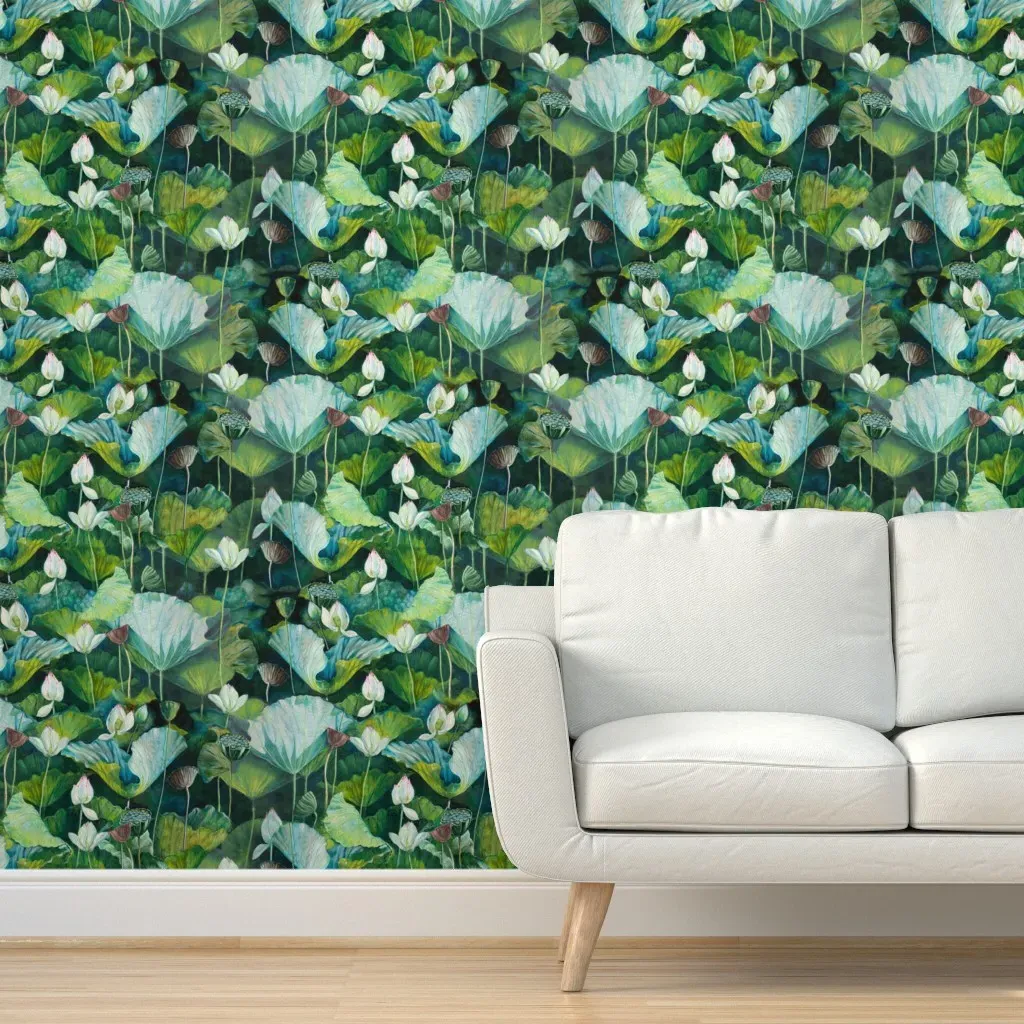 Shena S Lotus Flowers Peel and Stick Wallpaper - Teal product