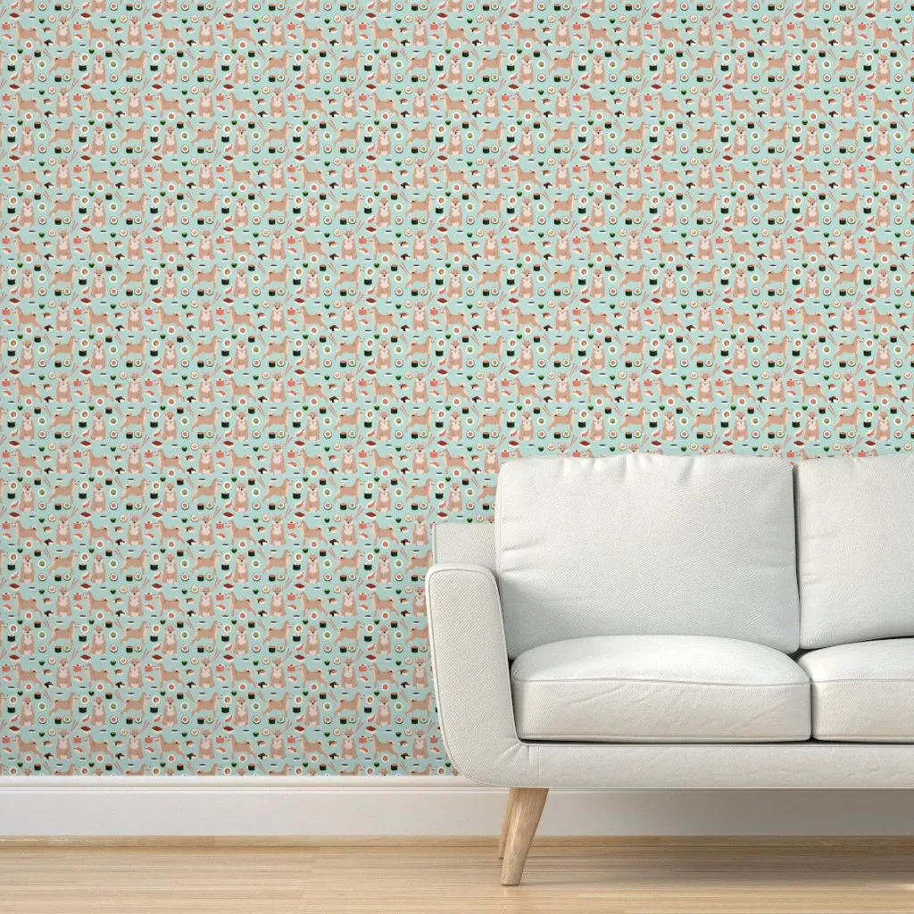 Shiba Inu And Sushi Dogs Peel and Stick Wallpaper - Light Blue product