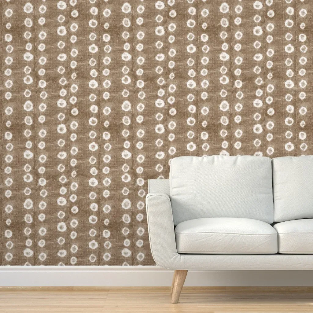 Shibori Dots Hand Dyed Mud Cloth Peel and Stick Wallpaper - Taupe product