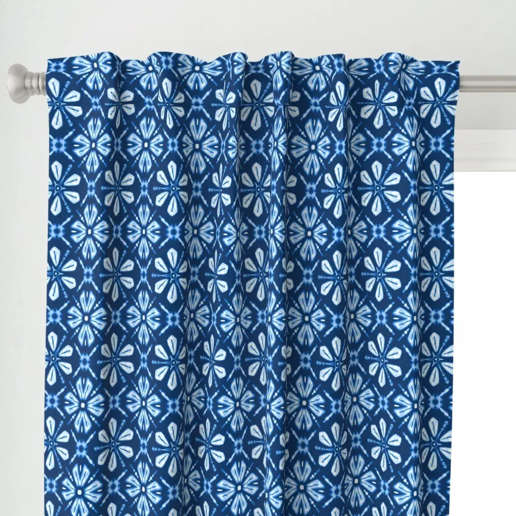 Shibori Flowers Curtain Panel - Indigo alternate view
