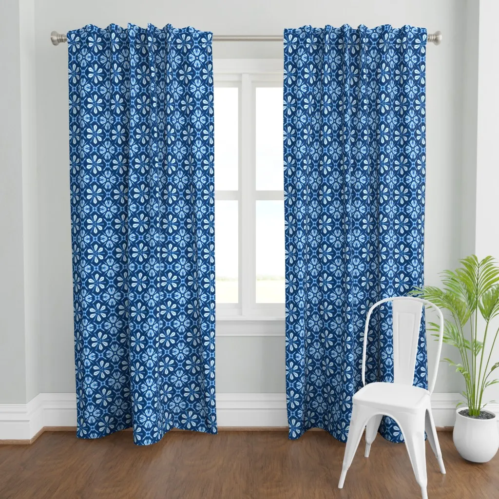 Shibori Flowers Curtain Panel - Indigo product