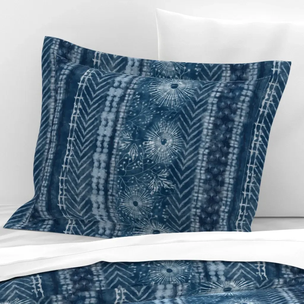 Shibori Kyokai Standard Flanged Pillow Sham - Indigo, Cotton Sateen product